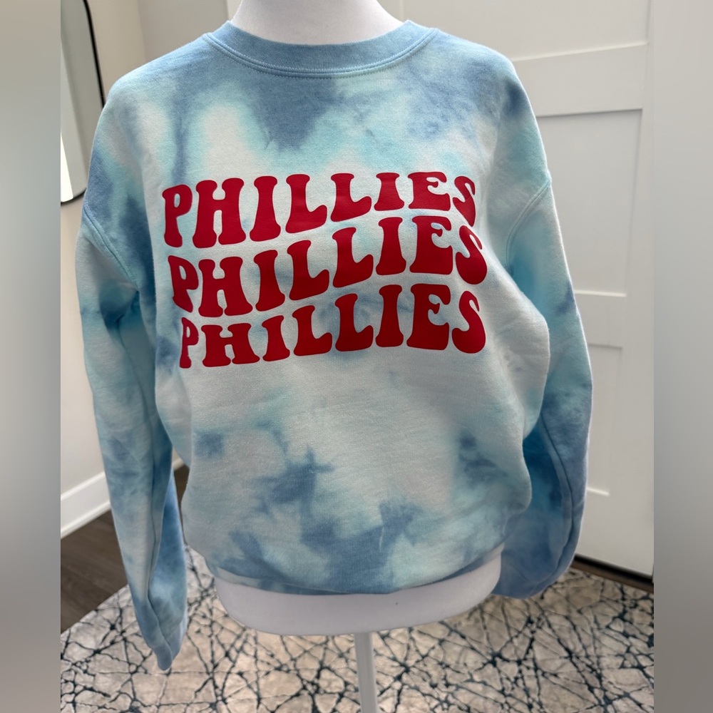 Blue Tie-Dye Phillies Crew Neck Sweatshirt - Women’s S
